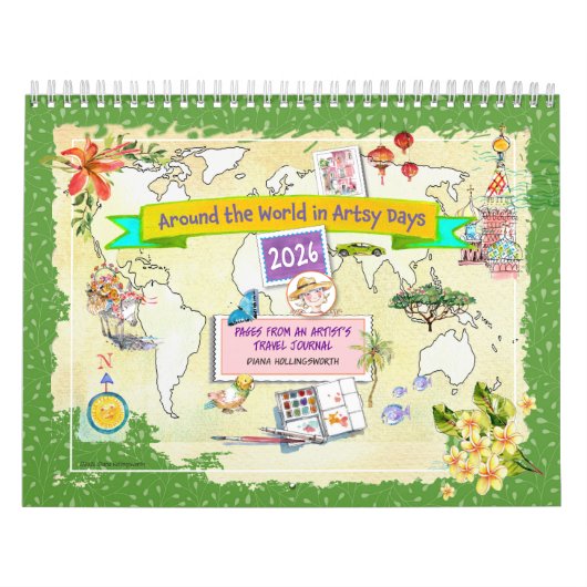 Waterverf reiskalender rond de wereld 2026 kalender (Hoes)