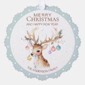Waterverf Rendier Blauw Kerst Ornament Kaart (Voorkant)