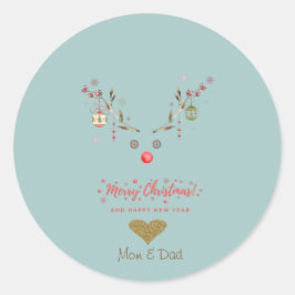 Waterverf rendier kerstballen gouden hart ronde sticker