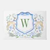 Waterverf Rendier Monogram Crest Christmas Deurmat (Voorkant)