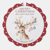 Waterverf Rendier Rode Kerst Ornament Kaart (Voorkant)