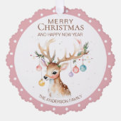 Waterverf rendier roze kerstversiering Kaart (Voorkant)