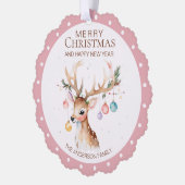 Waterverf rendier roze kerstversiering Kaart (Links)