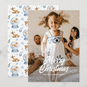 Waterverf rendiersneeuw Wereldbol Kerstmis Feestdagenkaart