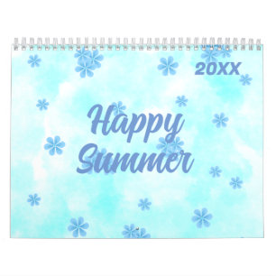 waterverf retro blauw bloemmotief gepersonaliseerd kalender