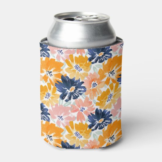 Waterverf Retro bloemenpatroon Blikjeskoeler (Blikje Voorkant)