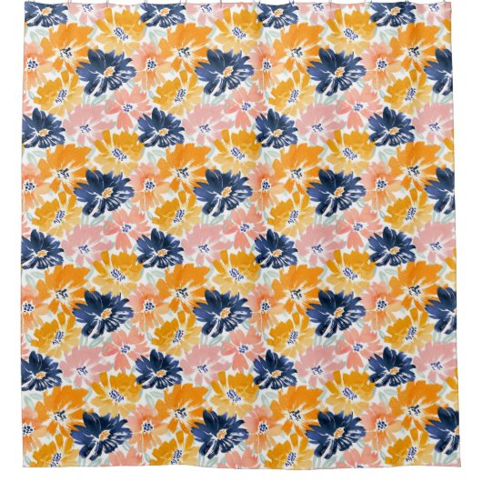 Waterverf Retro bloemenpatroon Douchegordijn (Voorkant)