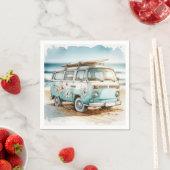 Waterverf Retro Campervan met Surfboard Servet (Insitu)