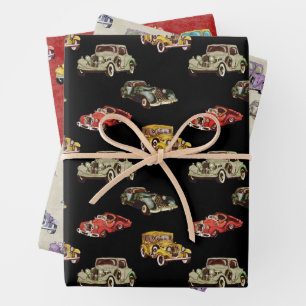 Waterverf Retro Cars-patroon Inpakpapier Vel