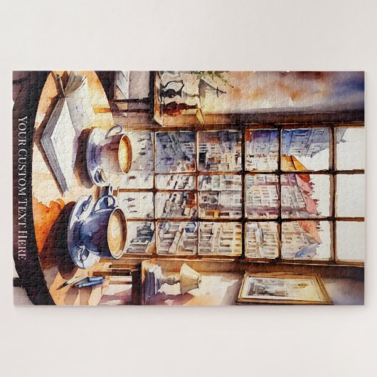 Waterverf Retro City Coffee Lover Puzzel Legpuzzel (Horizontaal)