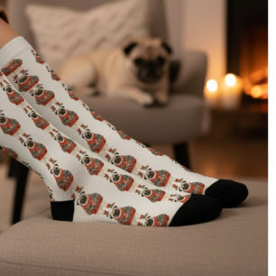 Waterverf Retro Pug Hondenpatroon Sokken