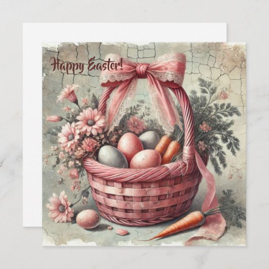 Waterverf retro rieten mand met pastelkleurige eie feestdagenkaart (Voorkant / Achterkant)