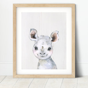 Waterverf Rhino Safari Nursery Art Print