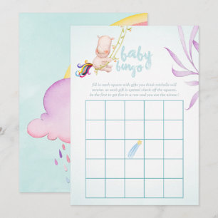 Waterverf Rhino Unicorn Baby Boy Shower Bingo Kaart