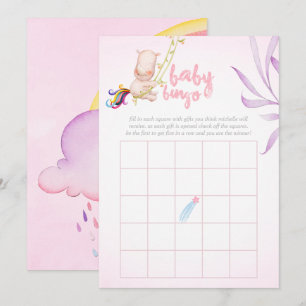 Waterverf Rhino Unicorn Baby Girl Shower Bingo Kaart