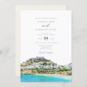 Waterverf Rhodes Greece Beach Skyline Wedding Kaart