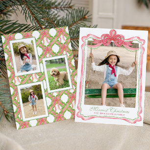 Waterverf Ric Rac Lint Boog Frame Kerstmis Feestdagenkaart
