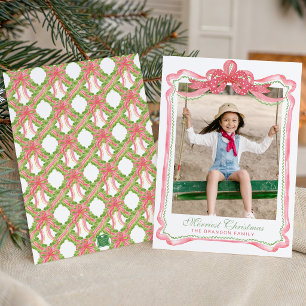 Waterverf Ric Rac Lint Boog Frame Kerstmis Feestdagenkaart
