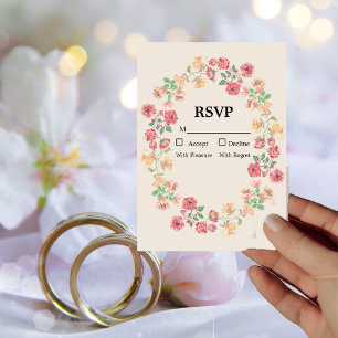 Waterverf Ring of Flowers op Beige RSVP-kaart Kaart