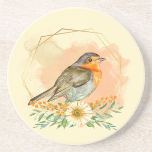  Waterverf Robin en Wildflower Lijst Zandsteen Onderzetter