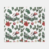  Waterverf Robin Kerstmis Pattern Fleece Deken (Voorkant (Horizontaal))