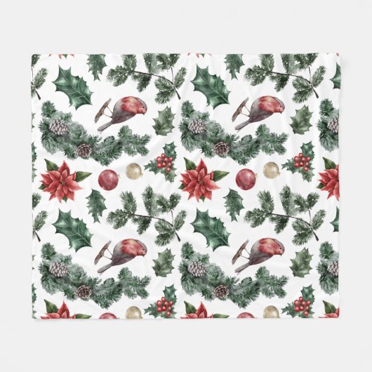  Waterverf Robin Kerstmis Pattern Fleece Deken (Voorkant (Horizontaal))