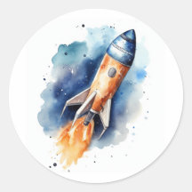 Waterverf Rocketship door de sterren vliegt