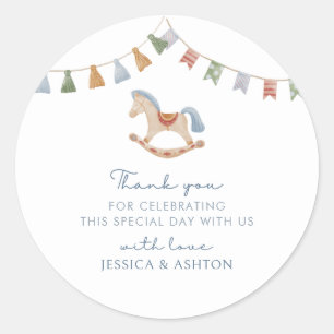 Waterverf Rocking Horese, Baby shower Ronde Sticker