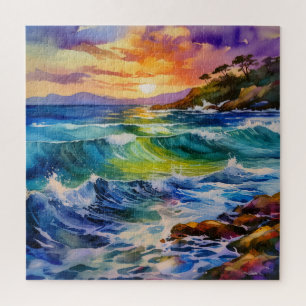 Waterverf Rocky Shoreline zonsopgang puzzel
