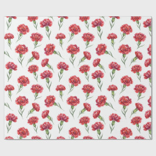 Waterverf Rode Anjer Bloemen op Wit Cadeaupapier