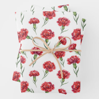 Waterverf Rode Anjer Bloemen op Wit Inpakpapier Vel