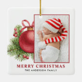 Waterverf Rode Bal Bauble Foto Kerst Keramisch Ornament (Achterkant)