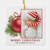 Waterverf Rode Bal Bauble Foto Kerst Keramisch Ornament (Voorkant)
