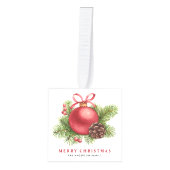 Waterverf Rode Bal Bauble Foto Kerst Kubus Ornament (Voorkant)