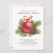 Waterverf Rode Bal Ornament Kerstfeest Kaart (Voorkant)