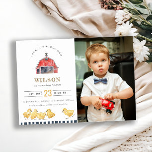 Waterverf Rode Barn Chicken Foto Birthday Invite Bedankkaart