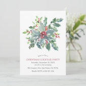 Waterverf rode bessen Holly kerstfeest Kaart (Staand voorkant)