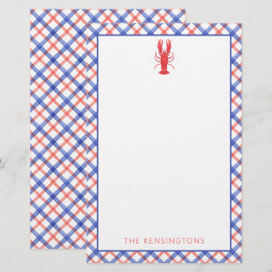 Waterverf Rode & Blauwe Plaid Kreeft Gepersonalise Briefpapier