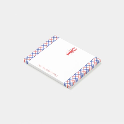 Waterverf Rode & Blauwe Plaid Kreeft Gepersonalise Post-it® Notes (Schuin)