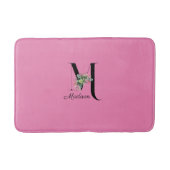 Waterverf rode bloemen monogram roze badmat (Voorkant)