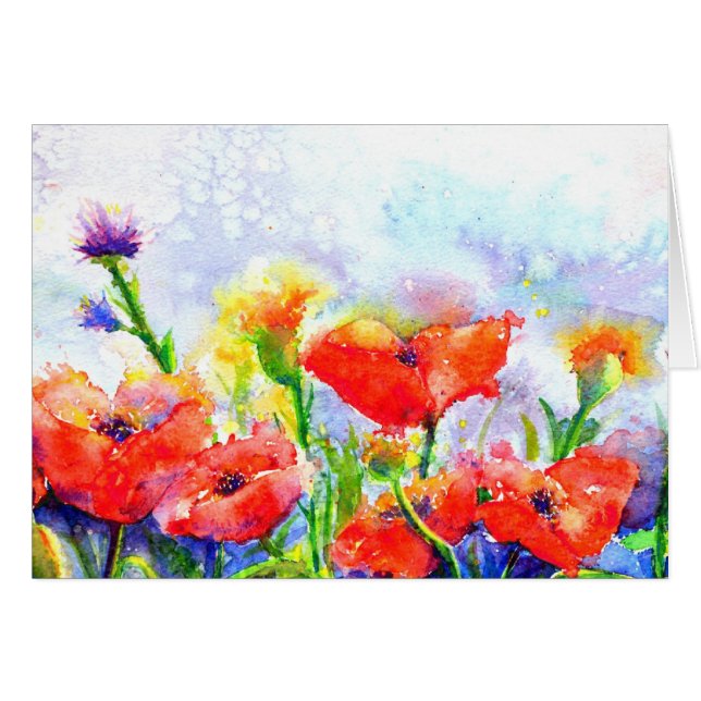 Waterverf rode bloementuin - Poppy Fields (Voorkant Horizontaal)