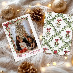 Waterverf rode boog maretak Garland Foto Feestdagenkaart