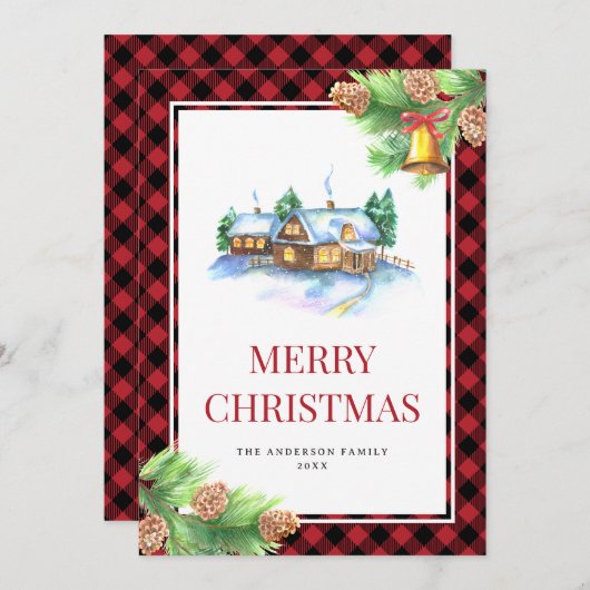 Waterverf Rode Buffalo met kerstmis Feestdagenkaart (Voorkant / Achterkant)