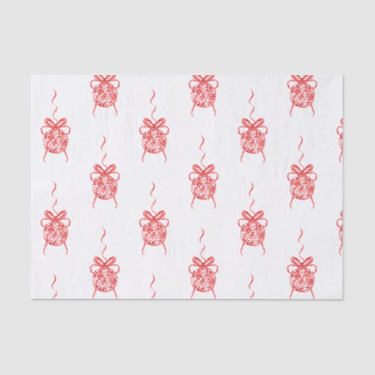 Waterverf Rode Chinoiserie Ornamenten Kerst Tissuepapier (Voorkant)