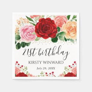 Waterverf Rode en Gele Rozen Verjaardag Servet