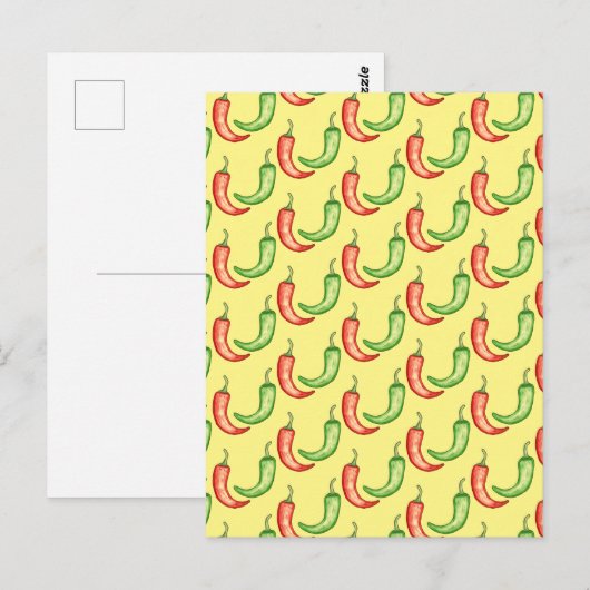 Waterverf rode en groene chilipepers briefkaart (Voorkant / Achterkant)