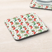  Waterverf rode en groene kousen Bier Onderzetter (Linkerzijde)