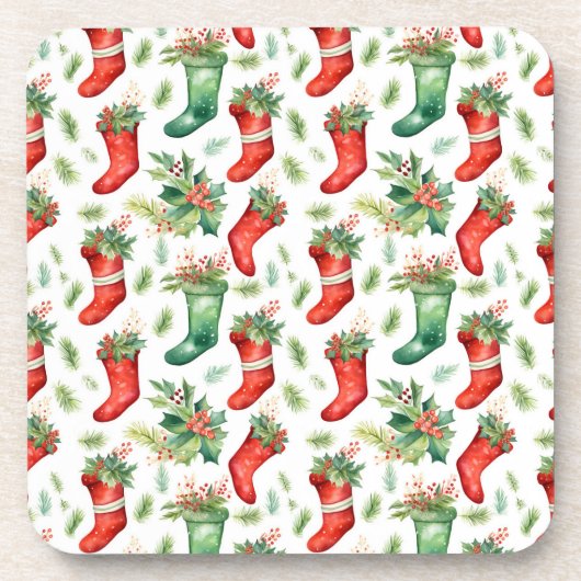  Waterverf rode en groene kousen Bier Onderzetter (Voorkant)