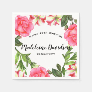 Waterverf rode en roze bloemen groot ontwerp servet