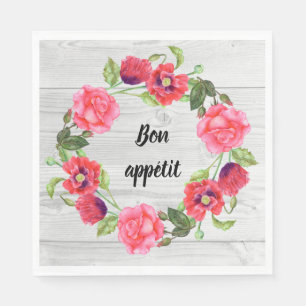 Waterverf rode en roze bloemen groot ontwerp servet